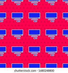 Blue Smart Tv icon isolated seamless pattern on red background. Television sign.  Vector Illustration