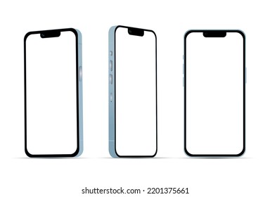 Blue smartphone 14 models, new IT industry, mockup for web design on a white background - Vector illustration