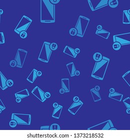 Blue Smartphone with closed padlock icon isolated seamless pattern on blue background. Phone with lock. Mobile security, safety, protection concept. Vector Illustration