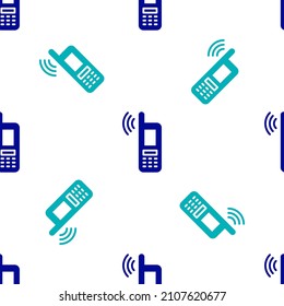 Blue Smartphone with free wi-fi wireless connection icon isolated seamless pattern on white background. Wireless technology, wi-fi connection, wireless network.  Vector
