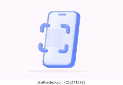 smartphone azul con la exploración del icono, ideal para el desarrollo del App móvil, exploración del código del QR, Ilustración vectorial 3D