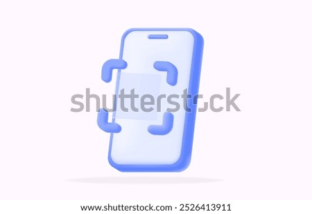 blue smartphone with icon scan, ideal for mobile app development, QR code scanning, 3d vector illustration
