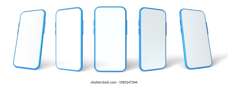 Blue smartphone mockup, 3D vector template set. Mobile phone front view on the white background - Shutterstock ID 1983147344
