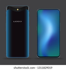 Blue smartphone mockup transparent screen for easy place demo application and game.