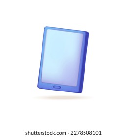 Blue smartphone or tablet with empty screen 3D illustration. Cartoon drawing of mobile device or gadget with blank display in 3D style on white background. Technology, equipment, electronics concept