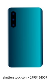 Smartphone azul con tres cámaras aisladas en fondo blanco.
