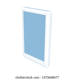 Blue smartphone. Touch pad. Tablet computer. Graphic 3D drawing. Abstract icon. Vector illustration.