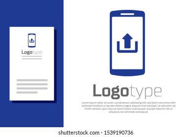 Blue Smartphone with upload icon isolated on white background. Logo design template element. Vector Illustration