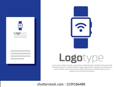 Blue Smartwatch with wireless symbol icon isolated on white background. Logo design template element. Vector Illustration