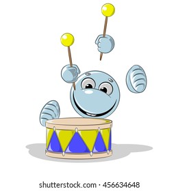 
blue smiley beats the drum
