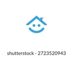 A blue smiley house logo on a white background with a simple design