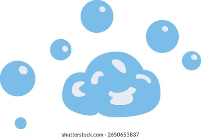 Blue smiling foam cloud with floating bubbles, designed in a playful and friendly style perfect for hygiene or cleaning visual themes.