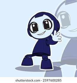 Blue Smiling Human Robotic with waved hand