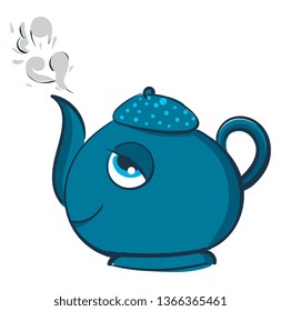Blue smiling teapot vector illustration on white background