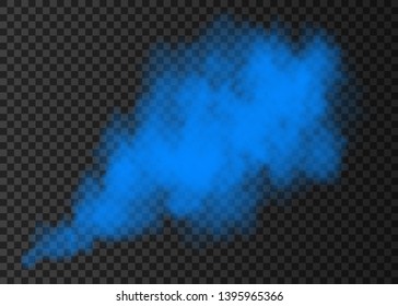 Blue Smoke Burst  Isolated On Transparent Background.  Color Steam Explosion Special Effect.  Realistic  Vector  Column Of  Fire Fog Or Mist Texture .
