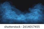 Blue smoke cloud on black transparent background. Fog vector effect.
