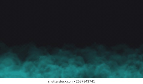 Blue smoke cloud on black transparent background. Fog vector effect.