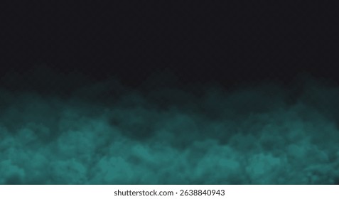 Blue smoke cloud on black transparent background. Fog vector effect.
