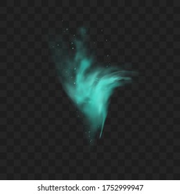 Blue smoke isolated on dark transparent background. Realistic blue magic mist cloud, chemical toxic gas, steam waves. Realistic vector illustration