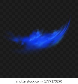 Blue smoke isolated on dark transparent background. Realistic blue magic mist cloud, chemical toxic gas, steam waves. Realistic vector illustration
