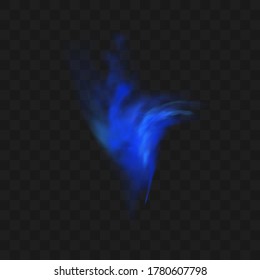 Blue smoke isolated on dark transparent background. Realistic blue magic mist cloud, chemical toxic gas, steam waves. Realistic vector illustration