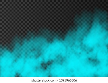 Blue smoke  isolated on transparent background.  Steam special effect.  Realistic  colorful vector fire fog  or mist texture. 