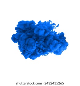 Blue Smoke on white Background. Blue Paint in water.  smoke cloud. colorful paint cloud isolated on Black background. Fluid colors. watercolor stroke. Blue watercolor stroke.