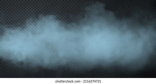 Blue Smoke Puff Isolated On Transparent Black Background. PNG. Steam Explosion Special Effect. Effective Texture Of Steam, Fog, Smoke Png. Vector Illustration