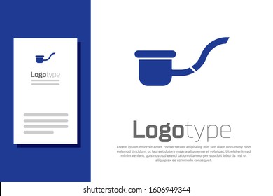 Blue Smoking pipe with smoke icon isolated on white background. Tobacco pipe. Logo design template element. Vector Illustration