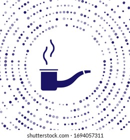 Blue Smoking pipe with smoke icon isolated on white background. Tobacco pipe. Abstract circle random dots. Vector Illustration