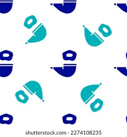 Blue Smoking pipe with smoke icon isolated seamless pattern on white background. Tobacco pipe.  Vector