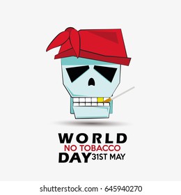 blue smoking skull in the world no tobacco day over white  color backdrop