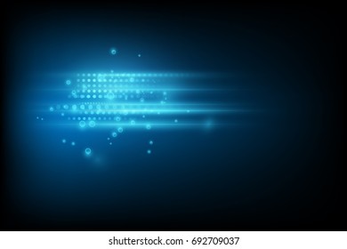 Blue smooth light lines with lens effect vector background.