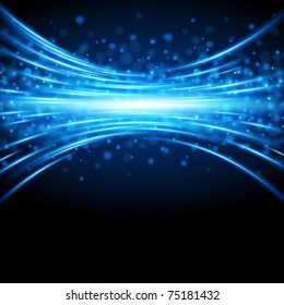 Blue smooth light lines with lens effect vector background. Eps 10.