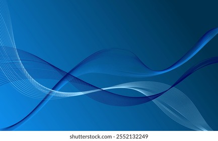 Curvas de onda de líneas suaves azules sobre fondo abstracto de gradiente suave