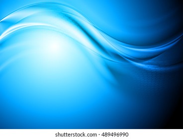 Blue smooth tech wavy background. Vector design