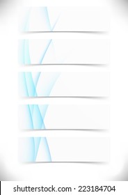 Blue smooth wave lines cards set - web footer. Vector illustration