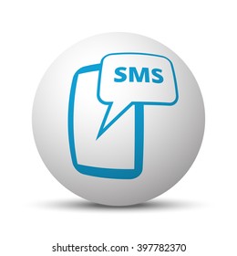 Blue Sms icon on sphere on white background