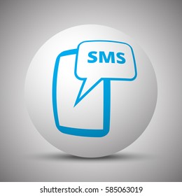Blue Sms icon on white sphere