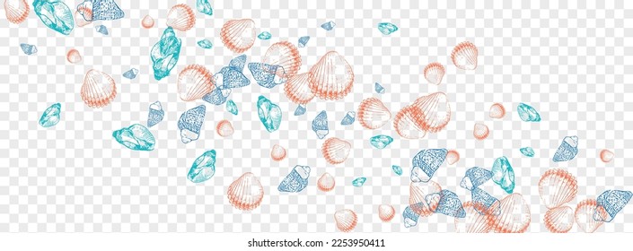 Blue Snail Background Transparent Vector. Seashell Seamless Textile Card. Collection Texture. Ultramarine Starfish Cute Wallpaper. Navy Shell.