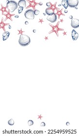 Blue Snail Background White Vector. Oyster Abstract Textile Card. Sketch Illustration. Gray Seashell Decoration Wallpaper.