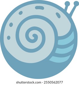 Blaue Schnecke Illustration, eine stilisierte Illustration einer Schnecke in Blautönen dargestellt. Die Schnecke hat eine Spiralschale, die von einem hellblauen in der Mitte zu einem dunkleren Blau am äußeren Rand übergeht