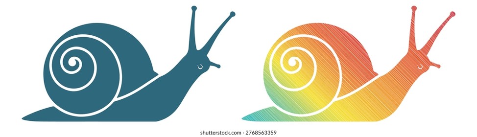 Blue snail and rainbow snail with shell isolated on white background creature.