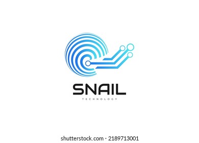 Caracol azul con esfera o concha mundial en concepto de tecnología. Diseño moderno de logotipos para caracoles o gafas, adecuado para logotipos tecnológicos y de comunicación