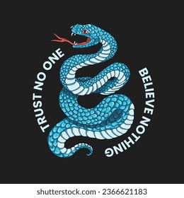 blue snake. Design for printing on t-shirts, stickers and more. Vector.