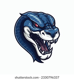 Blue Snake Gaming Mascot Isolated on White background, Esports team badge, Gaming Mascots Emblem, Venomous Snake Logo design Vector Illustration isolated on background, King Cobra mascot