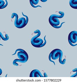 Blue snake seamless vector pattern