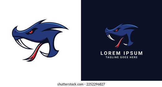 El concepto de logo del vector deportivo de serpiente azul aislado en fondo blanco y negro.
