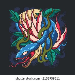 blue snake vector print illustration