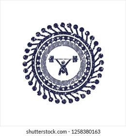Blue snatch, weightlifting icon inside rubber texture